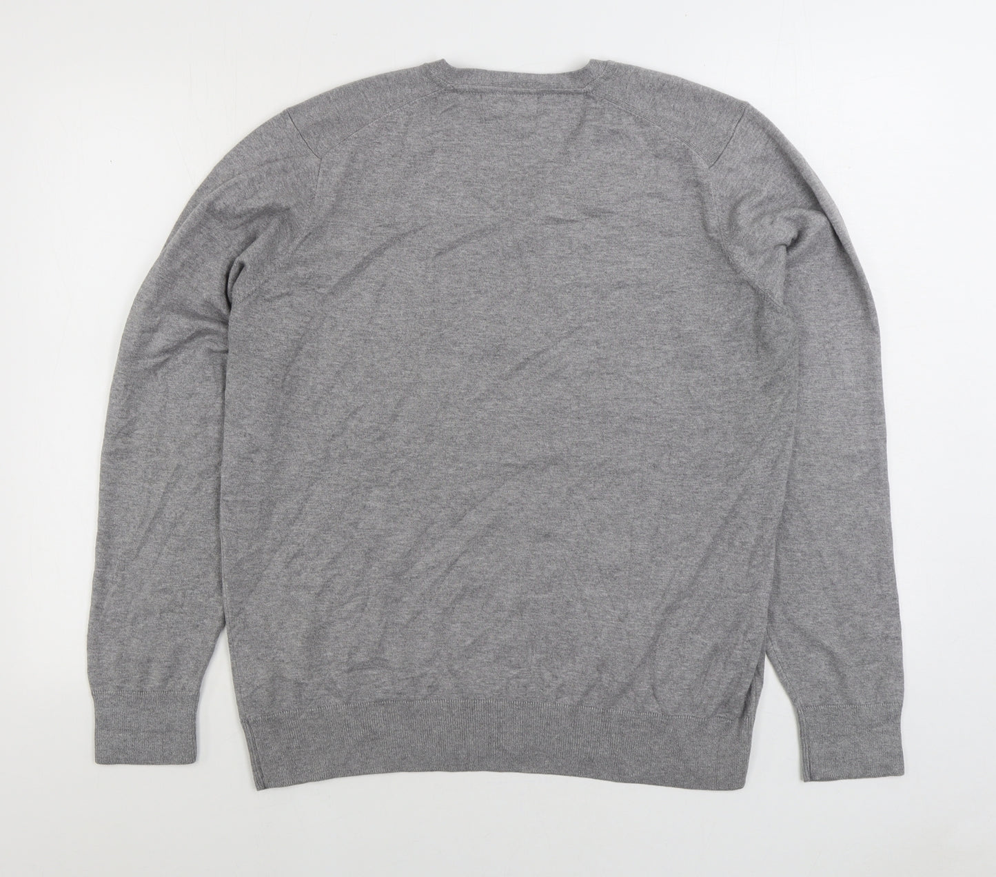 Marks and Spencer Mens Grey V-Neck Cotton Pullover Jumper Size L