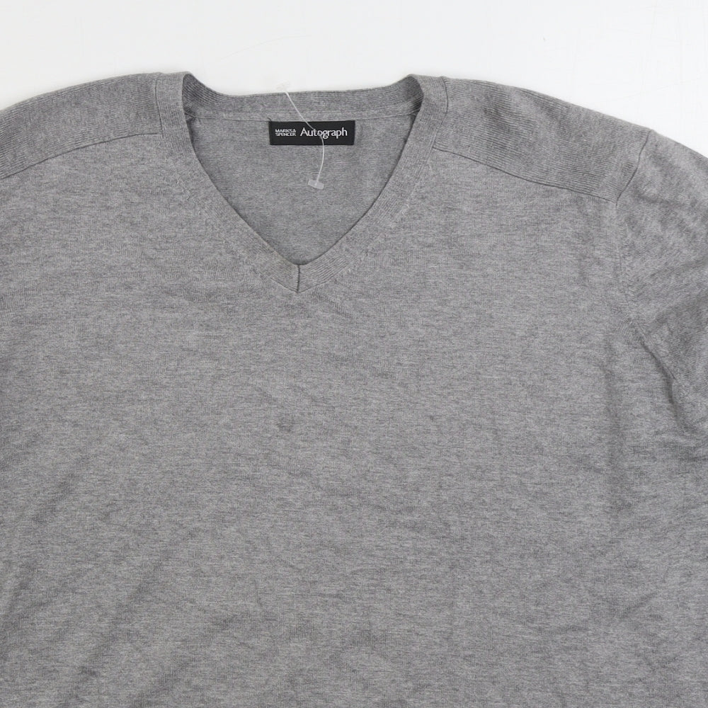 Marks and Spencer Mens Grey V-Neck Cotton Pullover Jumper Size L