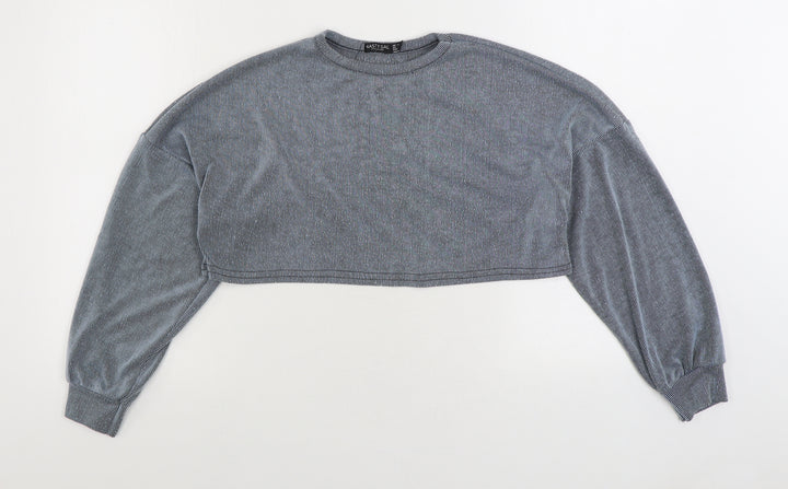 Nasty Gal Womens Blue Striped Polyester Pullover Sweatshirt Size 10 Pullover - Cropped