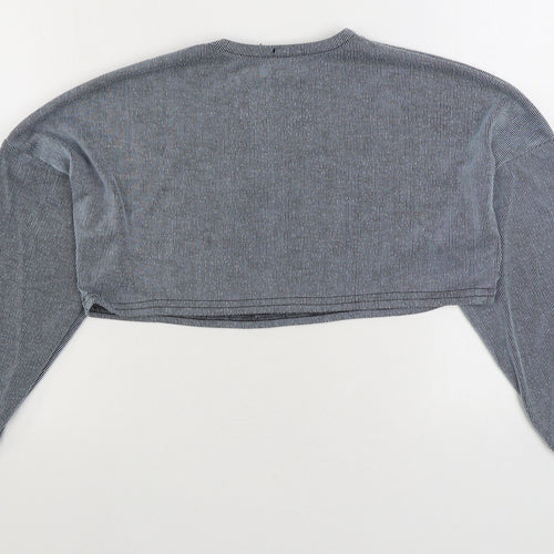 Nasty Gal Womens Blue Striped Polyester Pullover Sweatshirt Size 10 Pullover - Cropped