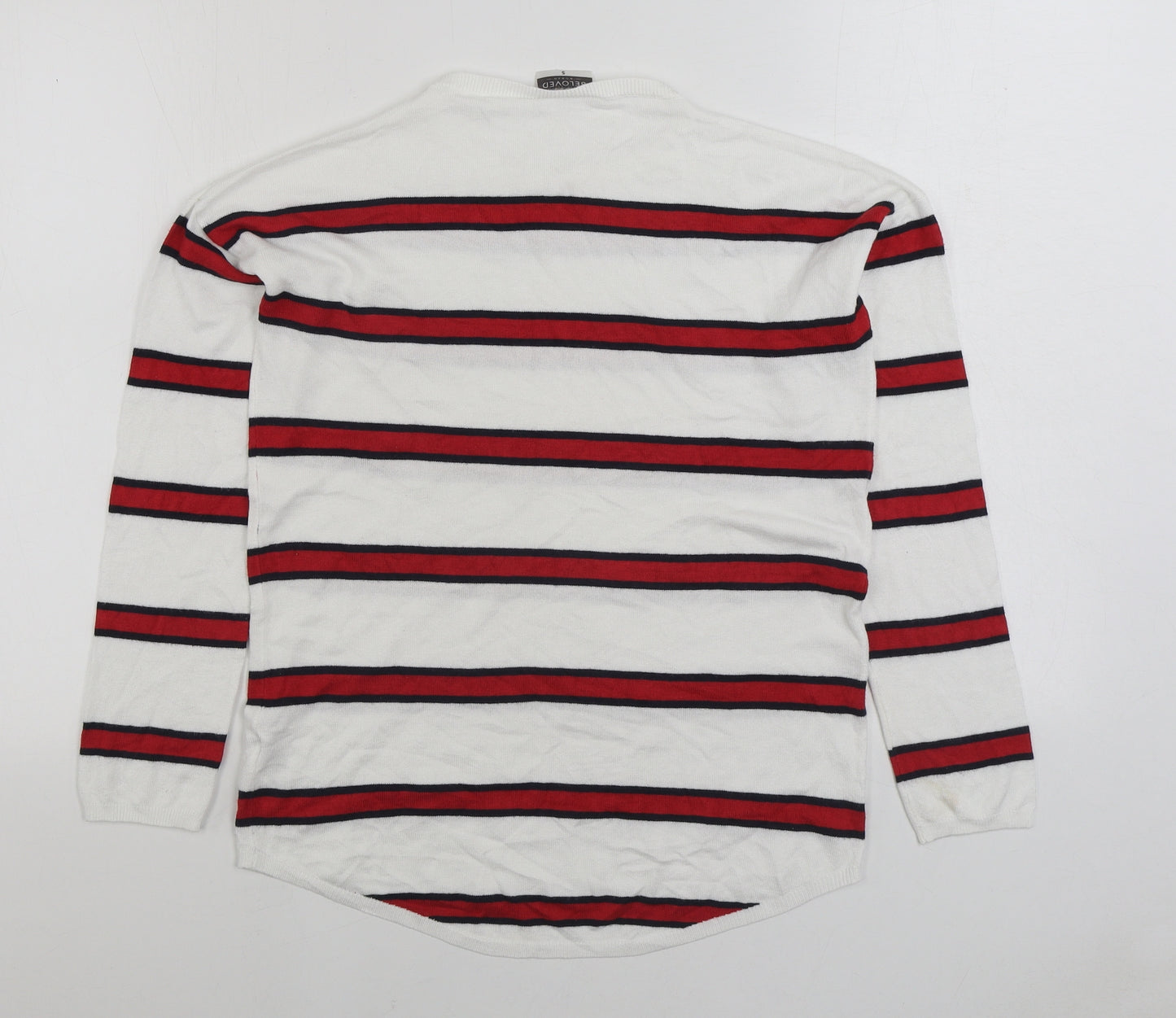 Beloved Womens White Round Neck Striped Viscose Pullover Jumper Size S