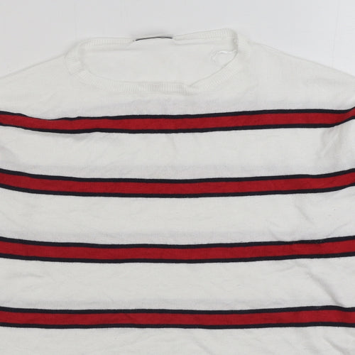 Beloved Womens White Round Neck Striped Viscose Pullover Jumper Size S