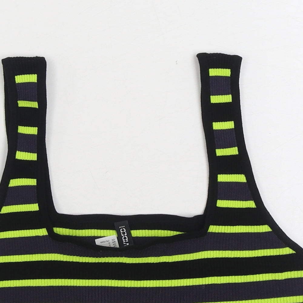 Divided by H&M Womens Multicoloured Striped Viscose Cropped Tank Size L Square Neck