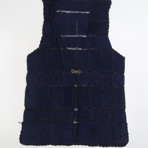 Preworn Womens Blue Gilet Jacket Size L Hook & Eye - Patchwork