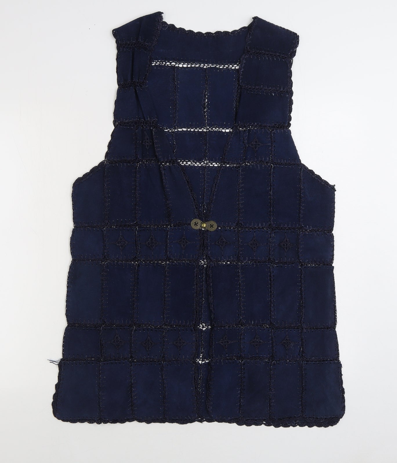 Preworn Womens Blue Gilet Jacket Size L Hook & Eye - Patchwork