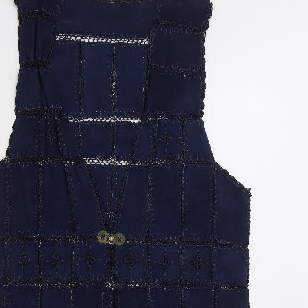 Preworn Womens Blue Gilet Jacket Size L Hook & Eye - Patchwork
