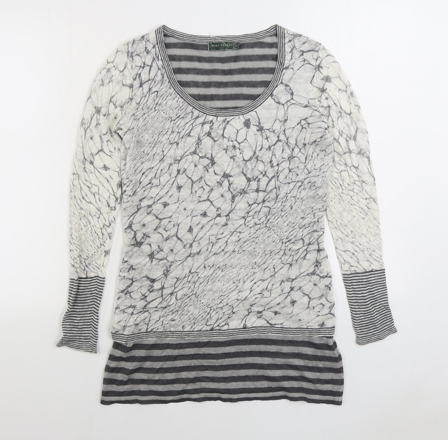 Mini Velvet Womens Grey Scoop Neck Striped Linen Pullover Jumper Size 8