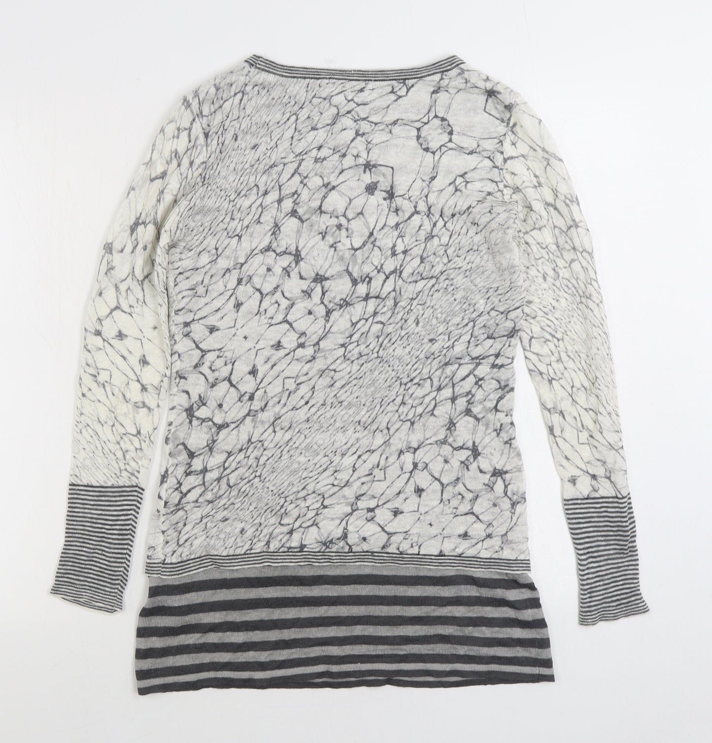 Mini Velvet Womens Grey Scoop Neck Striped Linen Pullover Jumper Size 8