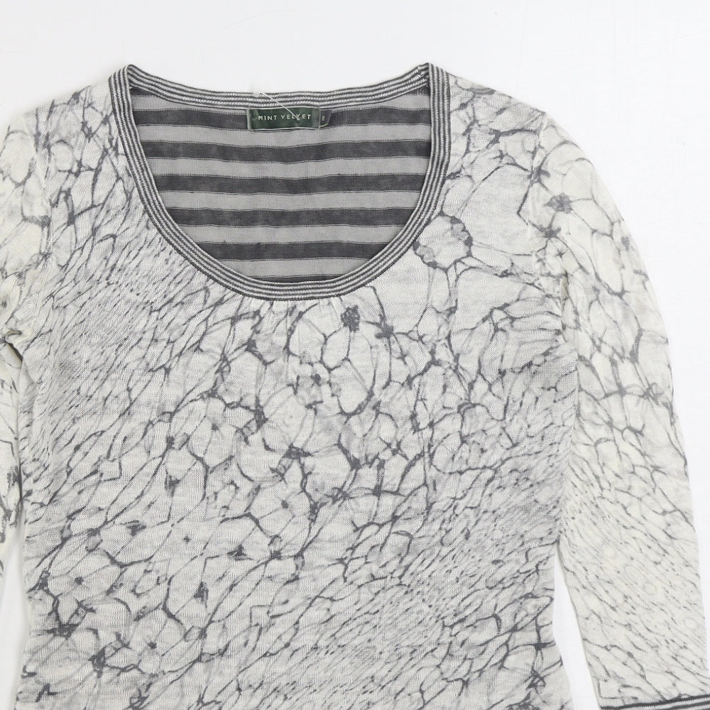 Mini Velvet Womens Grey Scoop Neck Striped Linen Pullover Jumper Size 8