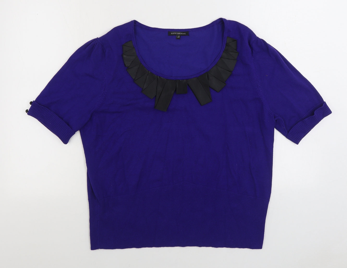 David Emanuel Womens Blue Scoop Neck Viscose Pullover Jumper Size 22