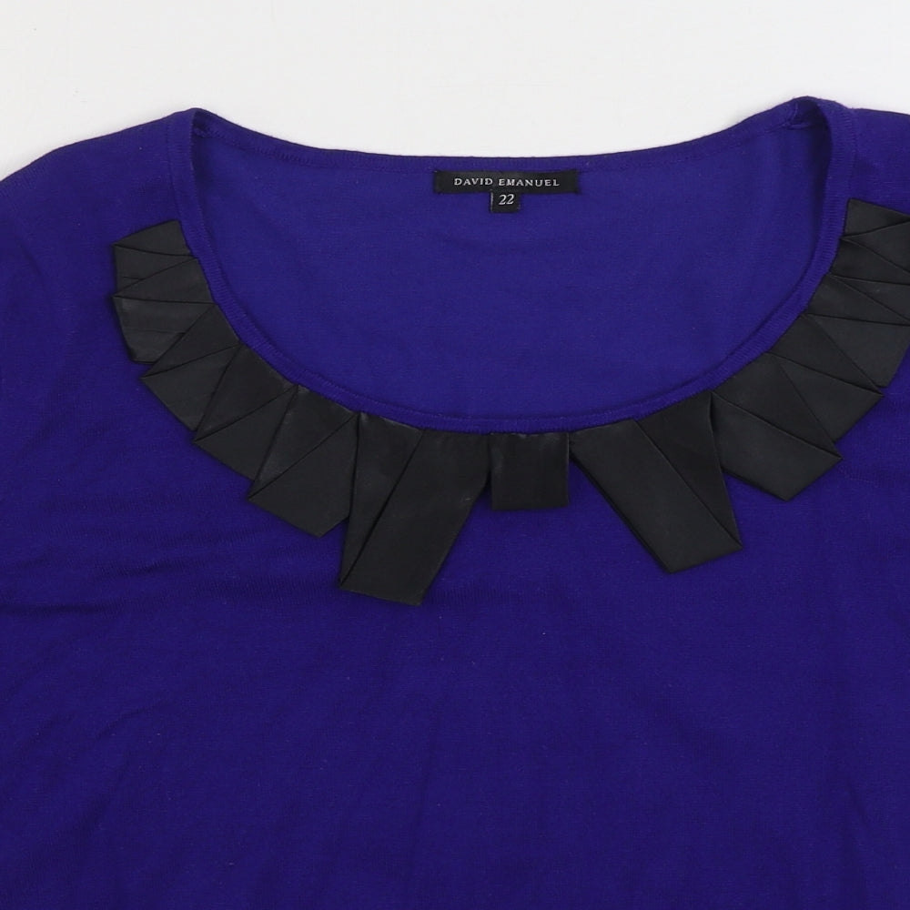 David Emanuel Womens Blue Scoop Neck Viscose Pullover Jumper Size 22