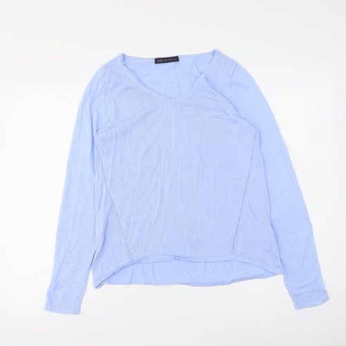 Marks and Spencer Womens Blue V-Neck Viscose Pullover Jumper Size 8