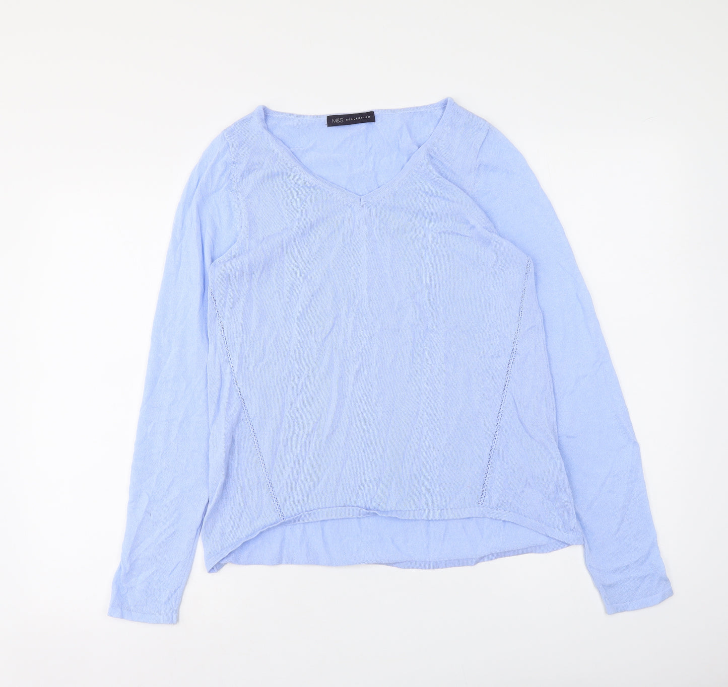 Marks and Spencer Womens Blue V-Neck Viscose Pullover Jumper Size 8