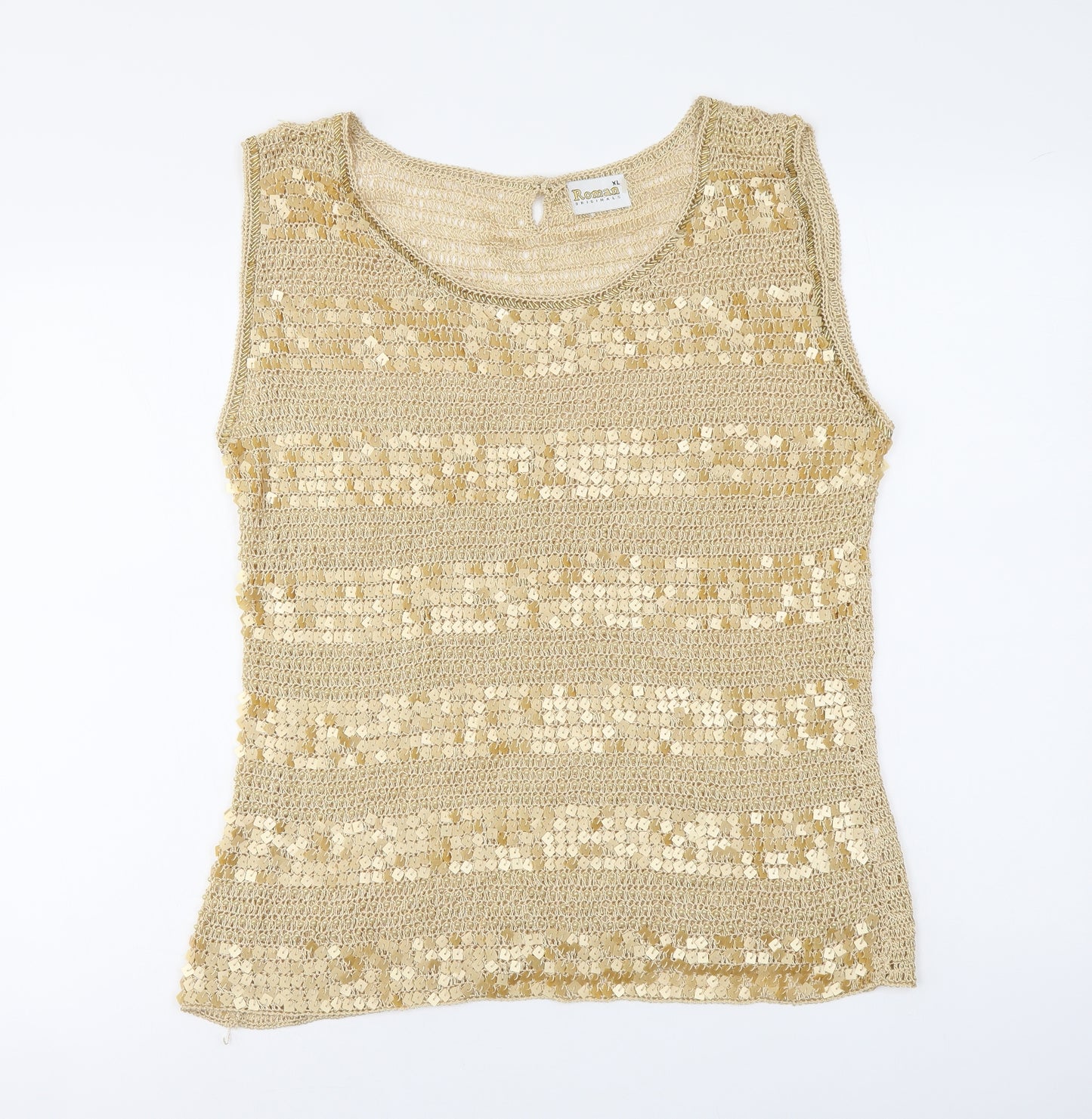 Roman Womens Gold Polyester Basic Tank Size XL Round Neck