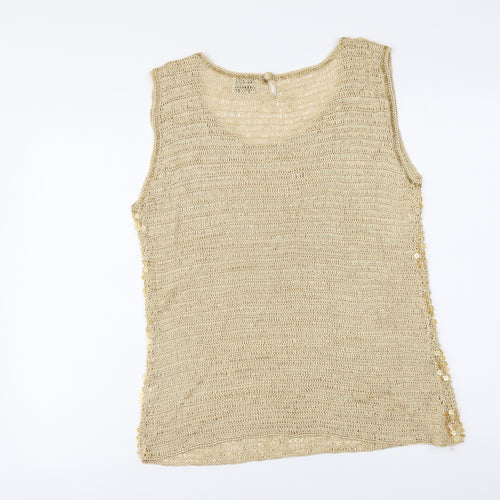 Roman Womens Gold Polyester Basic Tank Size XL Round Neck
