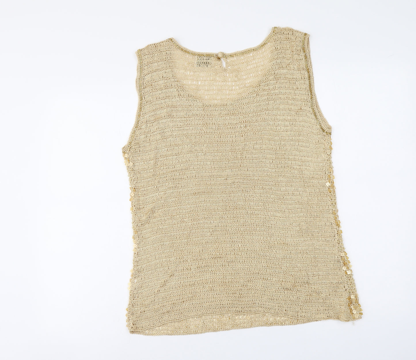 Roman Womens Gold Polyester Basic Tank Size XL Round Neck
