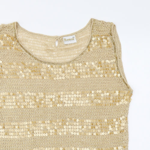 Roman Womens Gold Polyester Basic Tank Size XL Round Neck