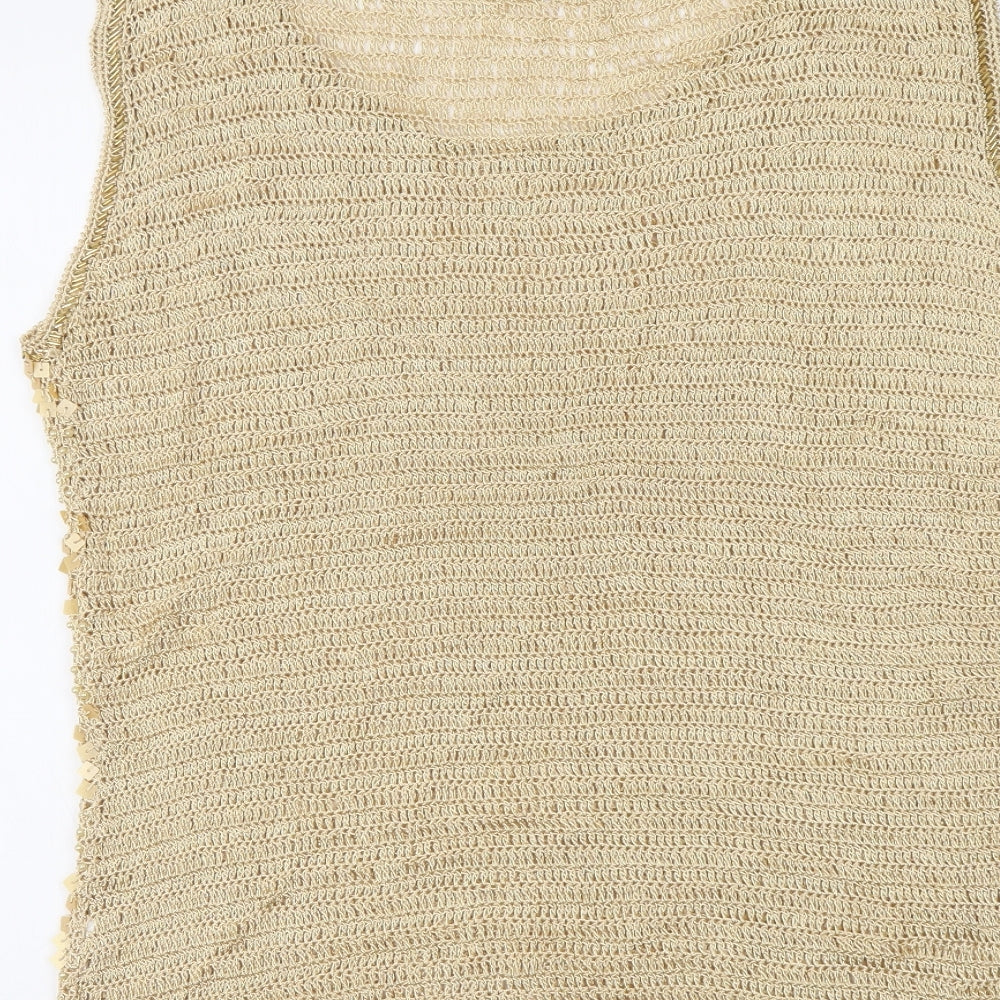 Roman Womens Gold Polyester Basic Tank Size XL Round Neck