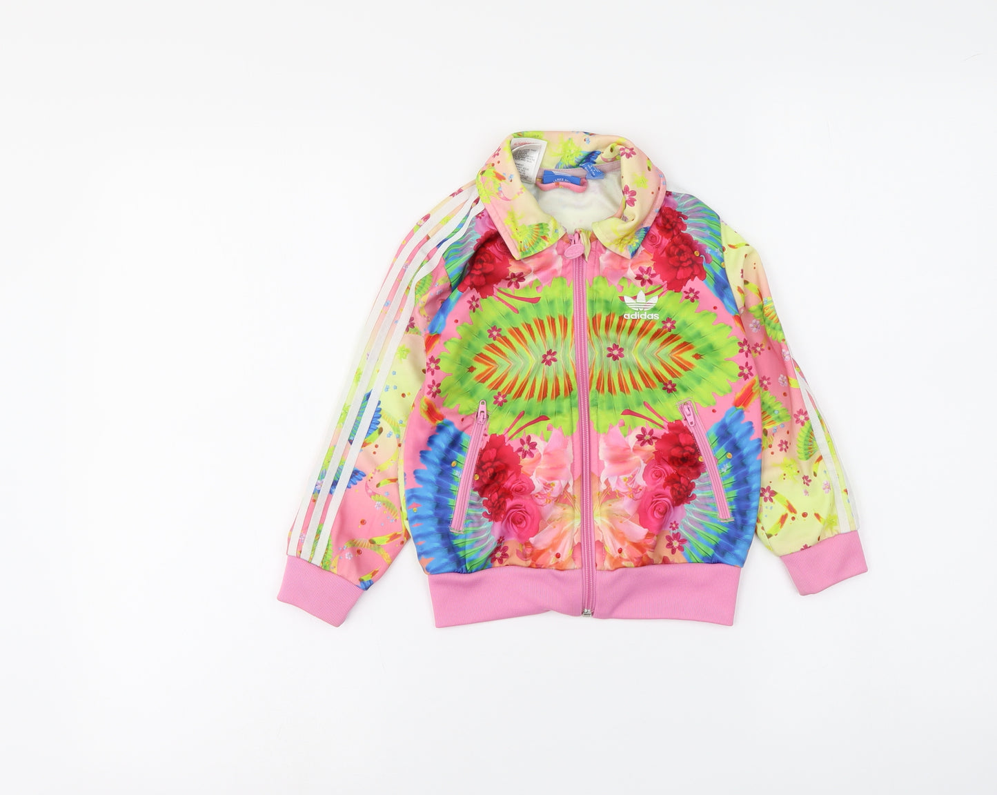adidas Girls Multicoloured Geometric Polyester Full Zip Sweatshirt Size 3-4 Years Zip