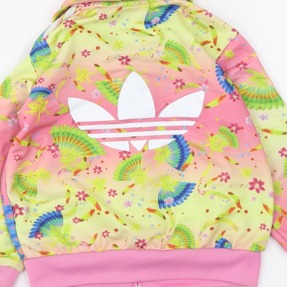 adidas Girls Multicoloured Geometric Polyester Full Zip Sweatshirt Size 3-4 Years Zip