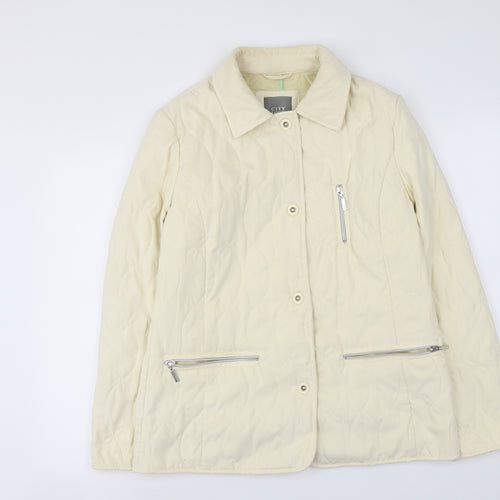 City Look Womens Ivory Quilted Coat Size 12 Button