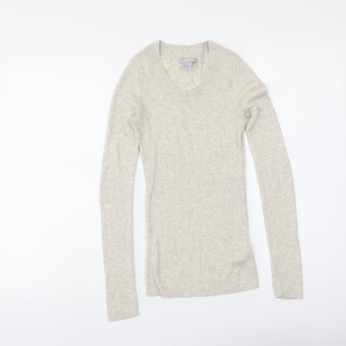 H&M Womens Beige Acrylic Basic Blouse Size XS Scoop Neck