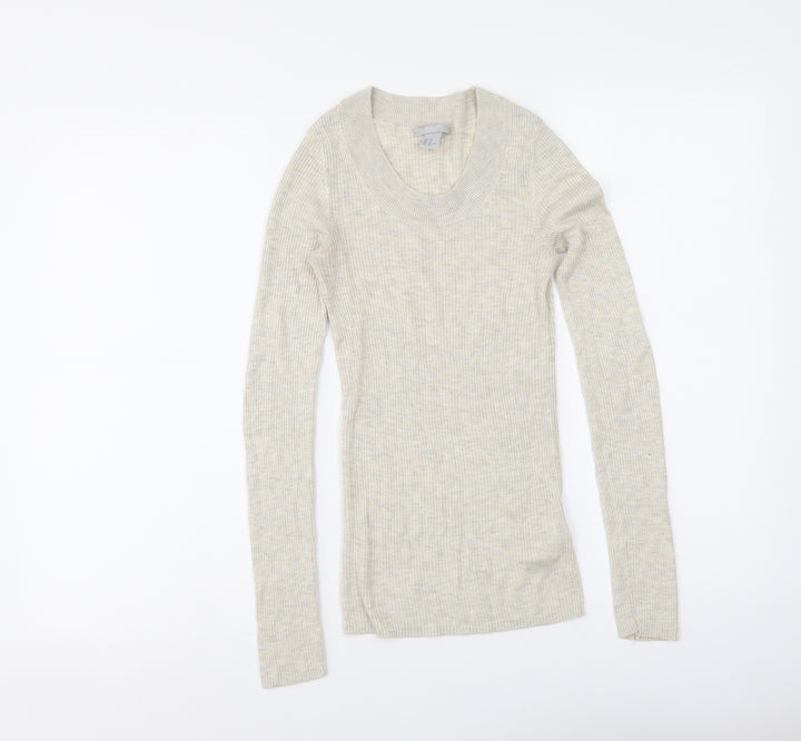 H&M Womens Beige Acrylic Basic Blouse Size XS Scoop Neck