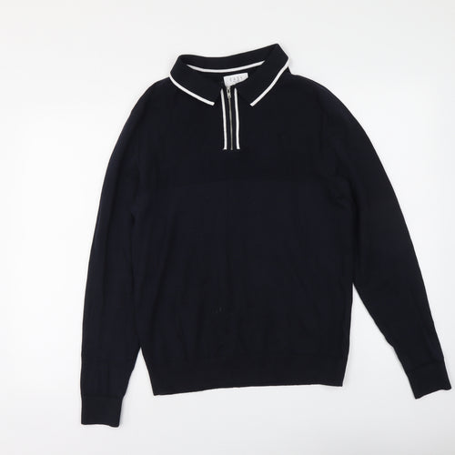 Easy Mens Blue Collared Acrylic Pullover Jumper Size S