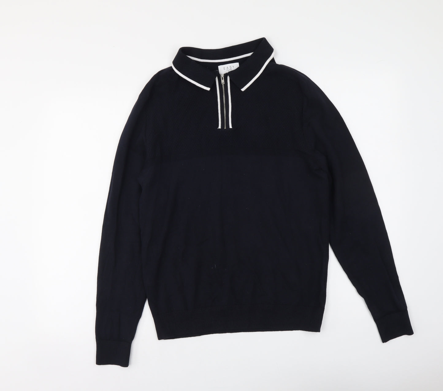 Easy Mens Blue Collared Acrylic Pullover Jumper Size S