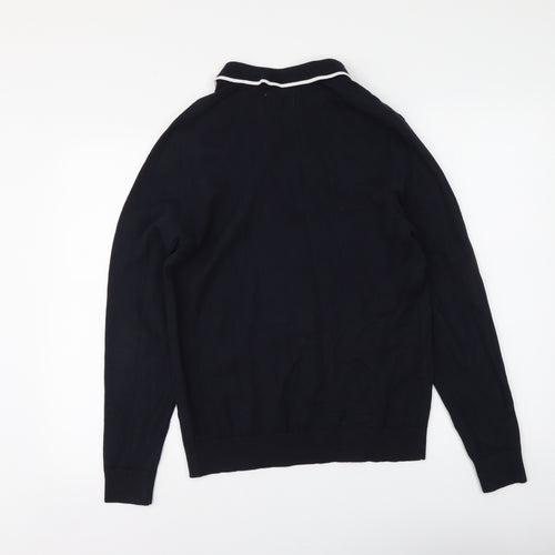 Easy Mens Blue Collared Acrylic Pullover Jumper Size S