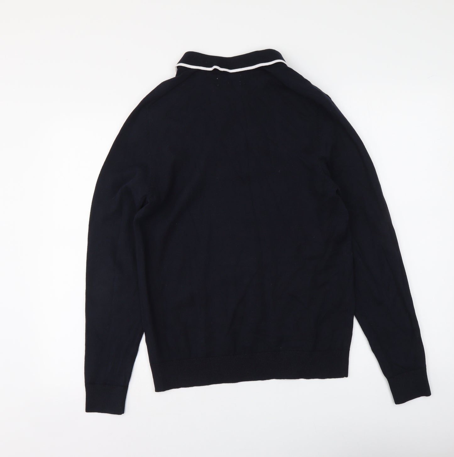 Easy Mens Blue Collared Acrylic Pullover Jumper Size S