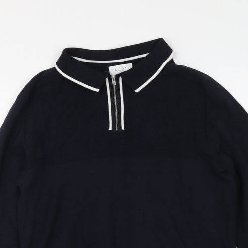 Easy Mens Blue Collared Acrylic Pullover Jumper Size S