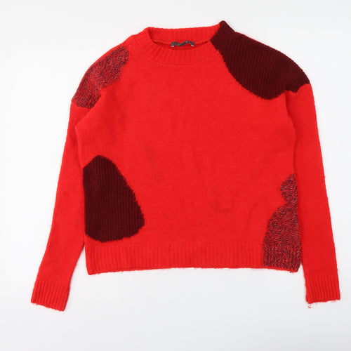 Primark Womens Red Mock Neck Acrylic Pullover Jumper Size XS