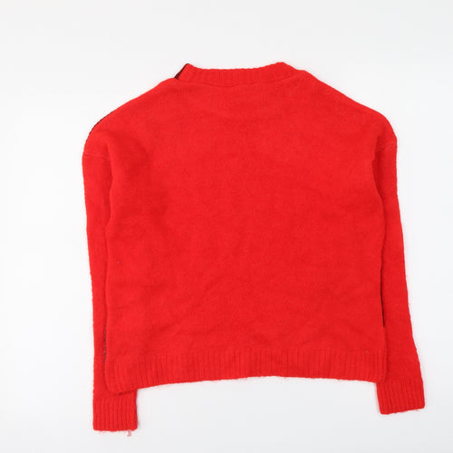 Primark Womens Red Mock Neck Acrylic Pullover Jumper Size XS