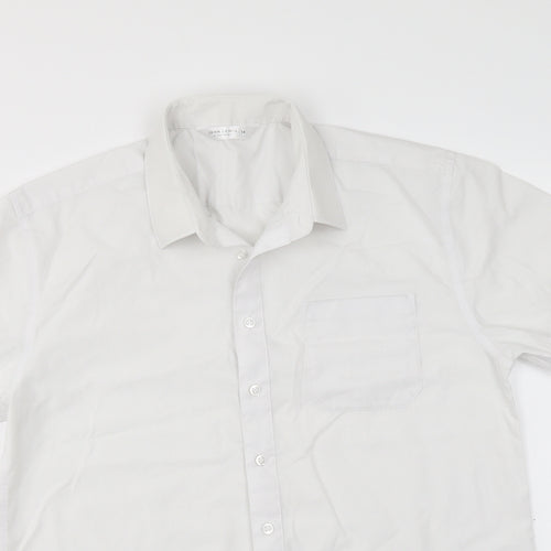 John Lewis Womens White Polyester Basic Button-Up Size 14 Collared