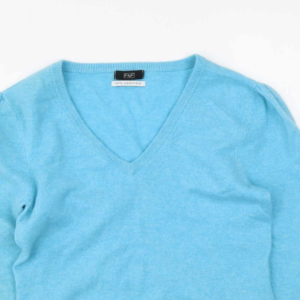 F&F Womens Black V-Neck Cashmere Pullover Jumper Size 10