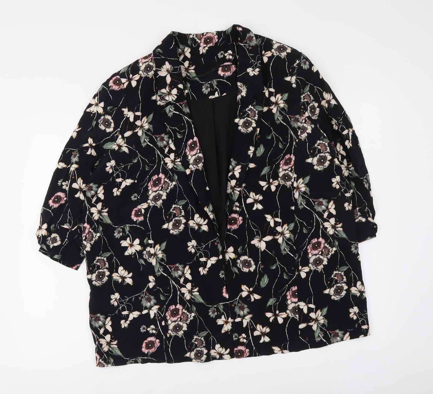 F&F Womens Black Floral Jacket Blazer Size 18 Tie