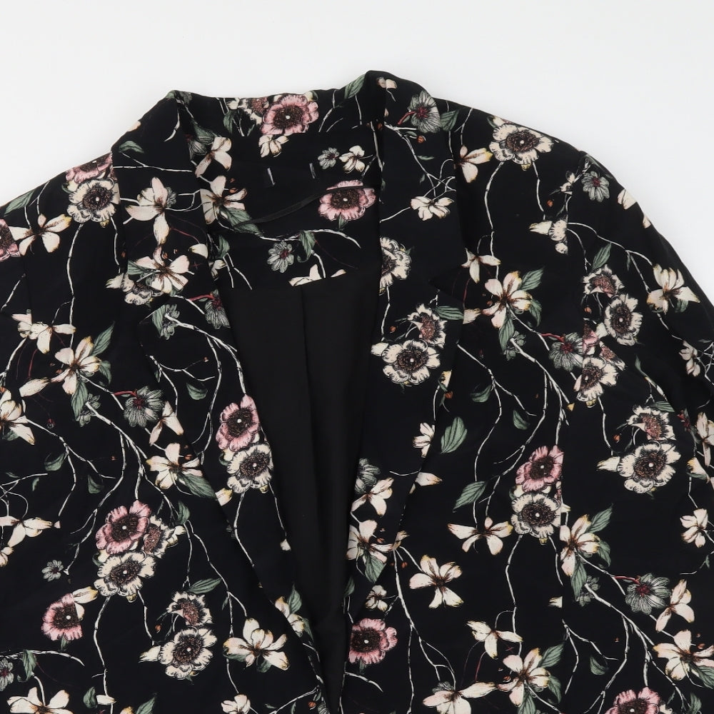 F&F Womens Black Floral Jacket Blazer Size 18 Tie