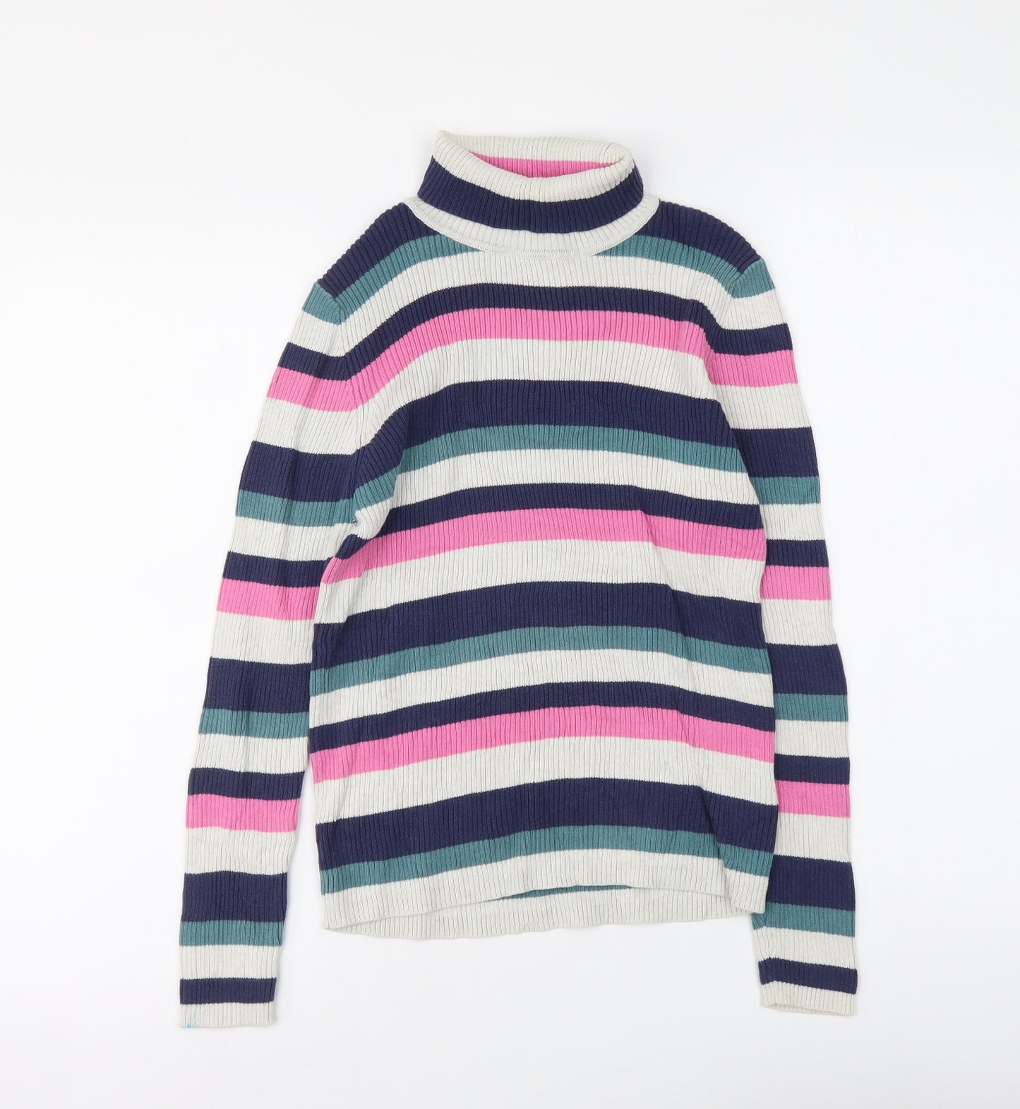 Marks and Spencer Girls Multicoloured Roll Neck Striped Acrylic Pullover Jumper Size 12-13 Years Pullover