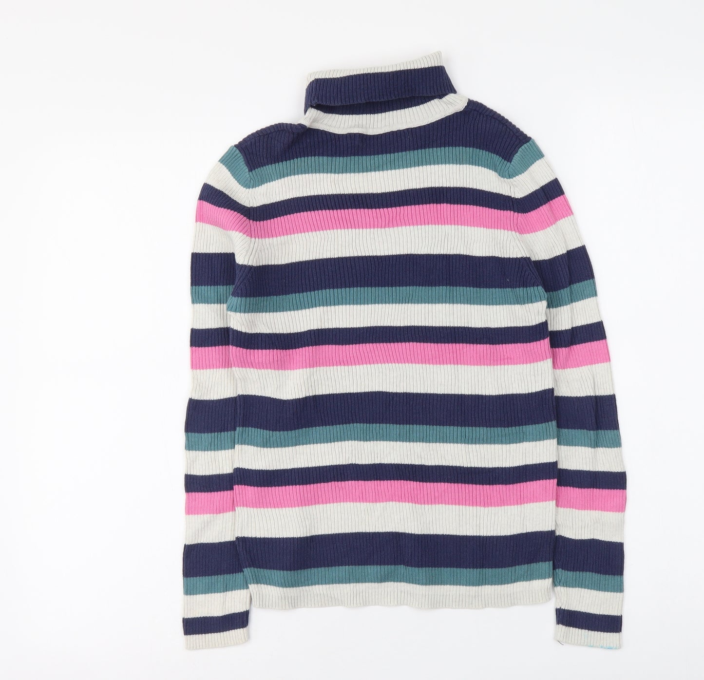 Marks and Spencer Girls Multicoloured Roll Neck Striped Acrylic Pullover Jumper Size 12-13 Years Pullover