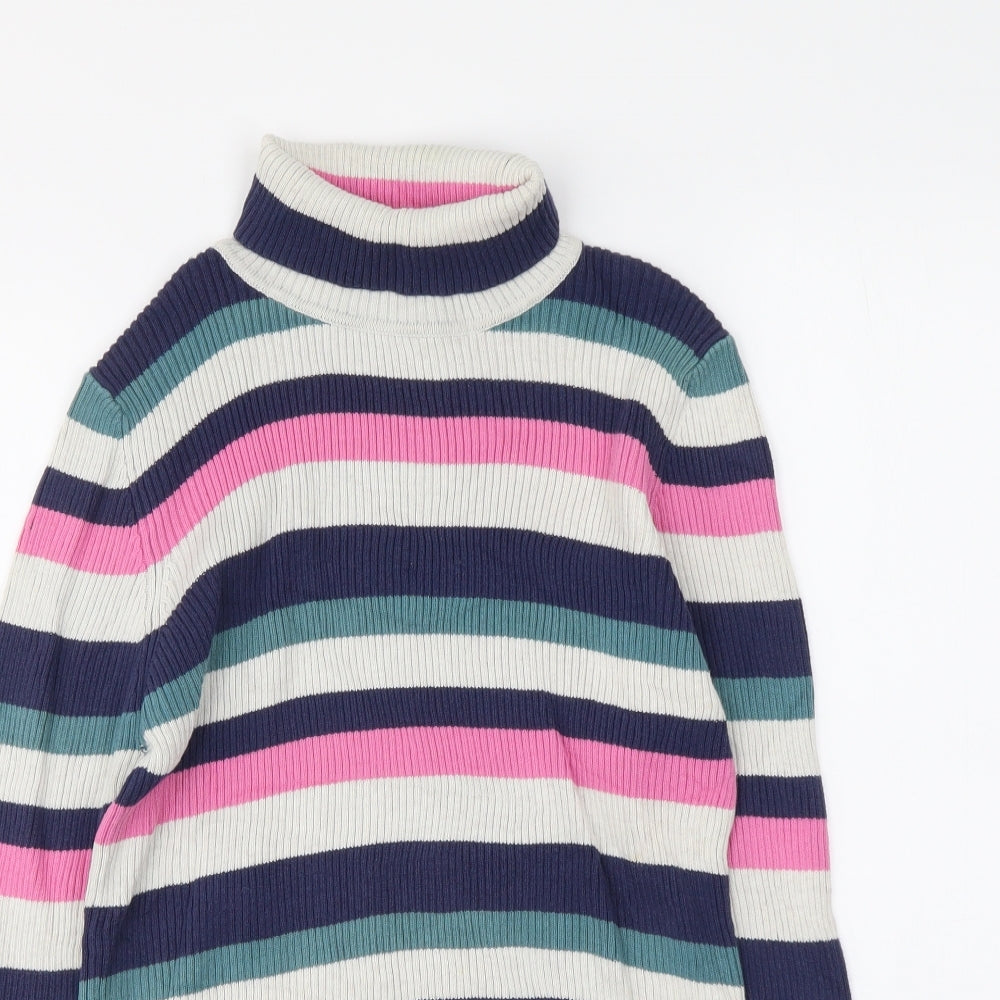 Marks and Spencer Girls Multicoloured Roll Neck Striped Acrylic Pullover Jumper Size 12-13 Years Pullover