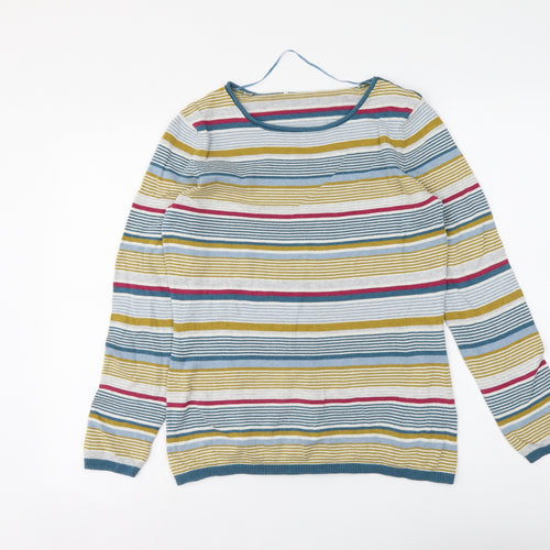 Never Fear Womens Multicoloured Round Neck Striped Cotton Pullover Jumper Size 12