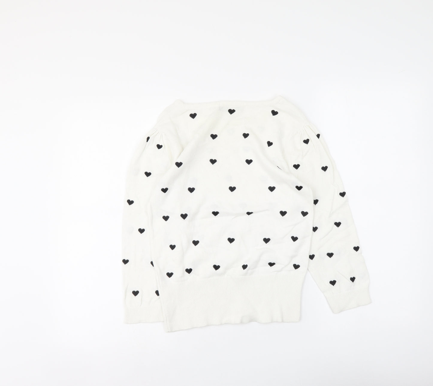 Atmosphere Womens White Round Neck Geometric Cotton Pullover Jumper Size 12 - Hearts