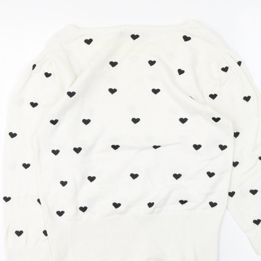 Atmosphere Womens White Round Neck Geometric Cotton Pullover Jumper Size 12 - Hearts