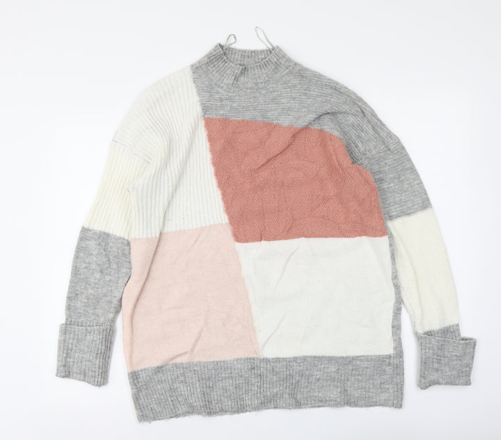 New Look Womens Multicoloured High Neck Acrylic Henley Jumper Size M