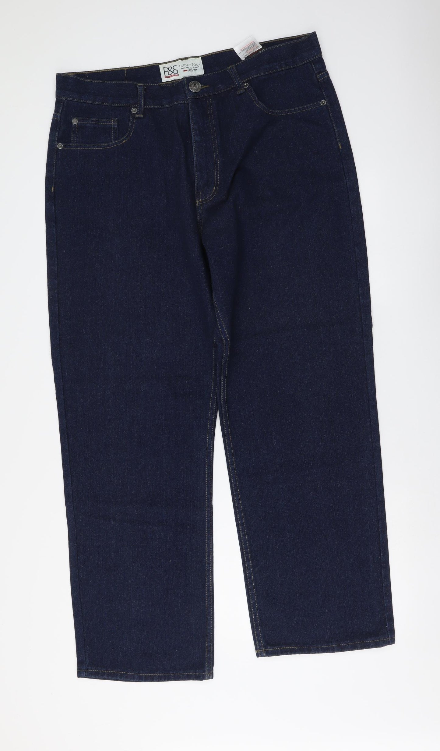 Pride + Soul Mens Blue Cotton Straight Jeans Size 38 in L32 in Regular Button