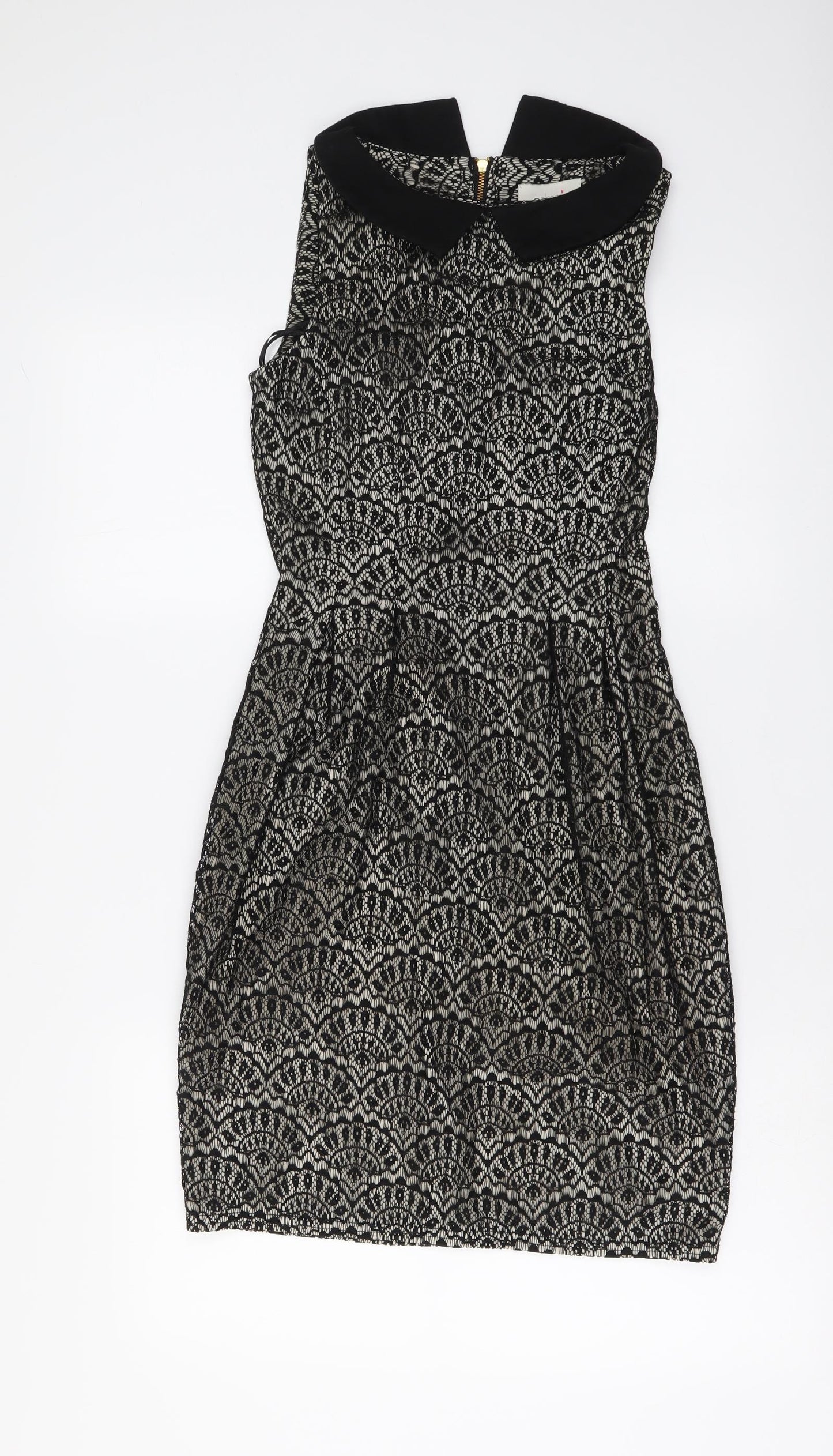 Almari Womens Black Polyester A-Line Size 10 Collared Zip