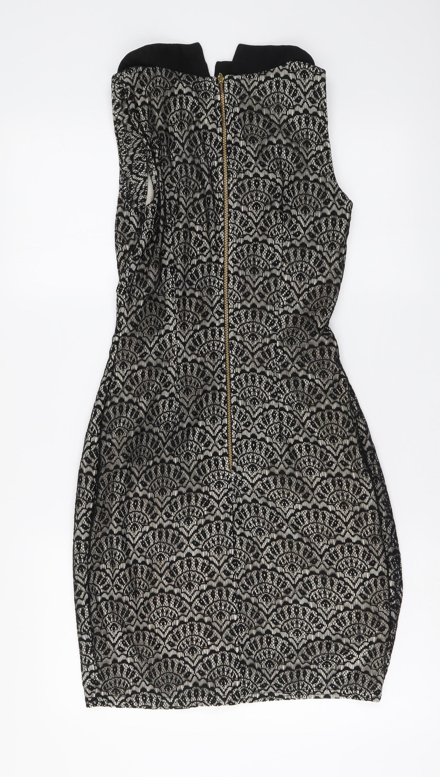Almari Womens Black Polyester A-Line Size 10 Collared Zip