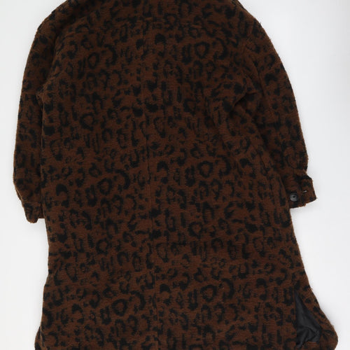 New Look Womens Brown Animal Print Overcoat Coat Size 16 Button