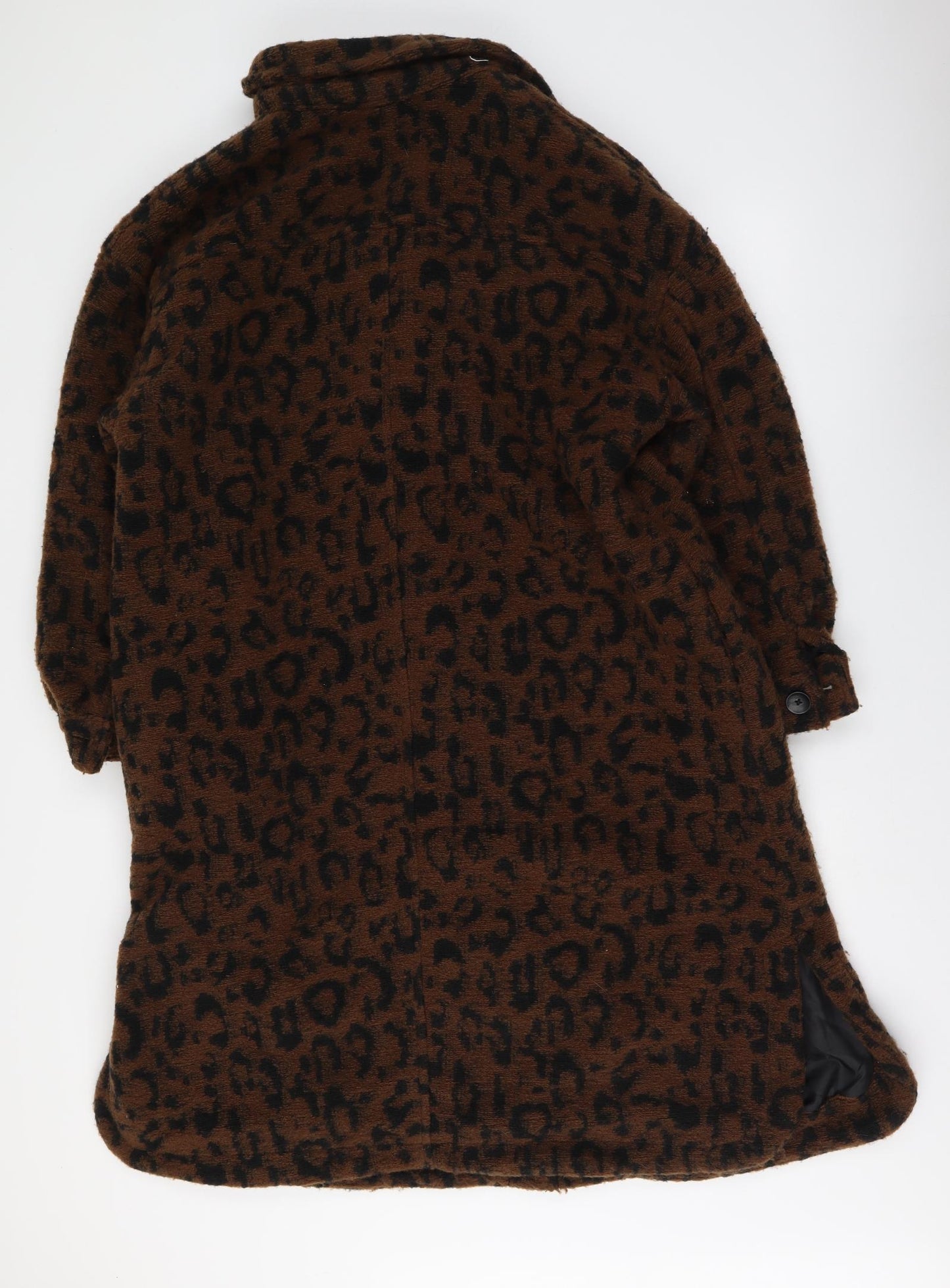 New Look Womens Brown Animal Print Overcoat Coat Size 16 Button